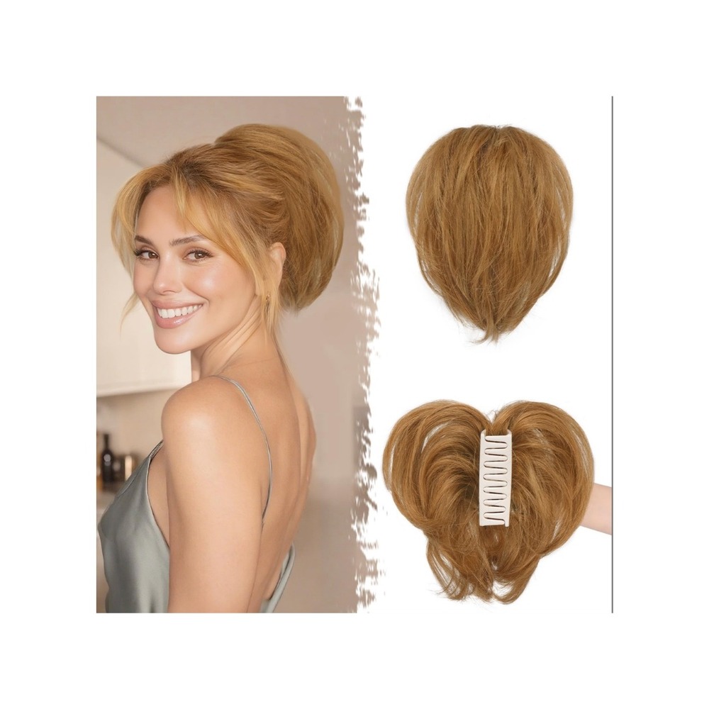 8in Auburn Brown Real Human‎ Hair Ponytail Extension Claw Clip Messy Bun